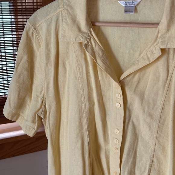 Christopher & Banks Butter Yellow Button-Up Women's Top Large Linen - Picture 4 of 11